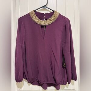 Chic Plum Blouse with Gold Collar